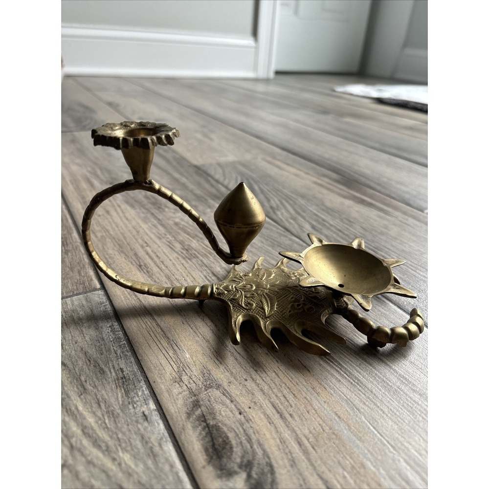 Vintage Brass Scorpion Candelabra & Incense Burner -Mid Century Indian Metalware - Picture 3 of 4